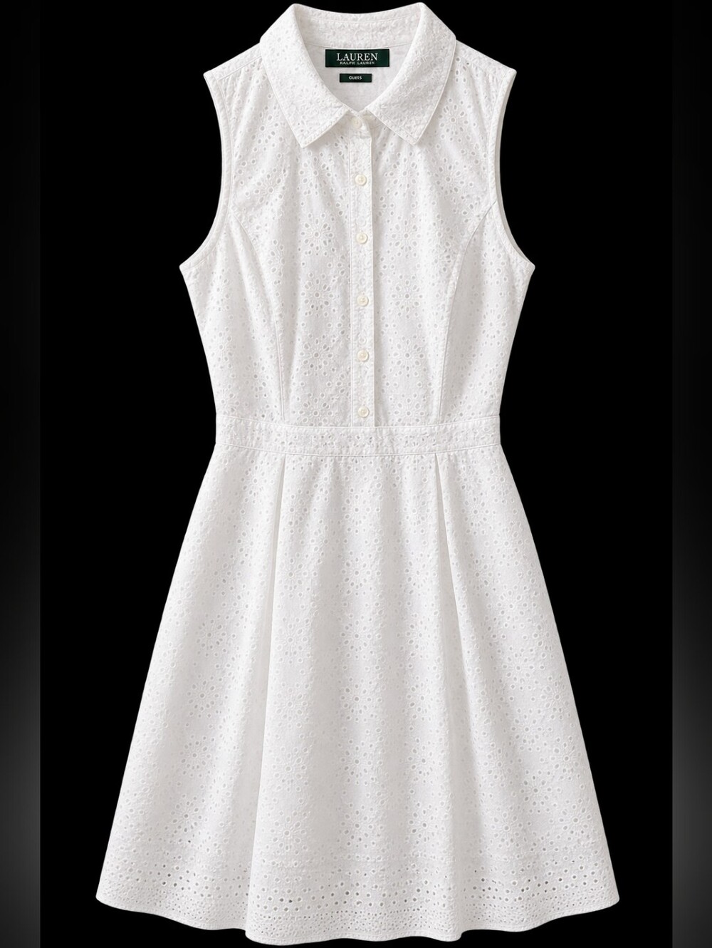 Lauren Ralph Lauren White Eyelet Collared Sleeveless Dress